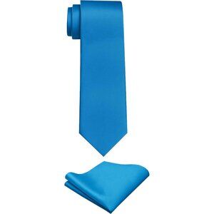 Men's Baby Blue Solid Color Imported Formal Neck Ties And Pocket Square Sets